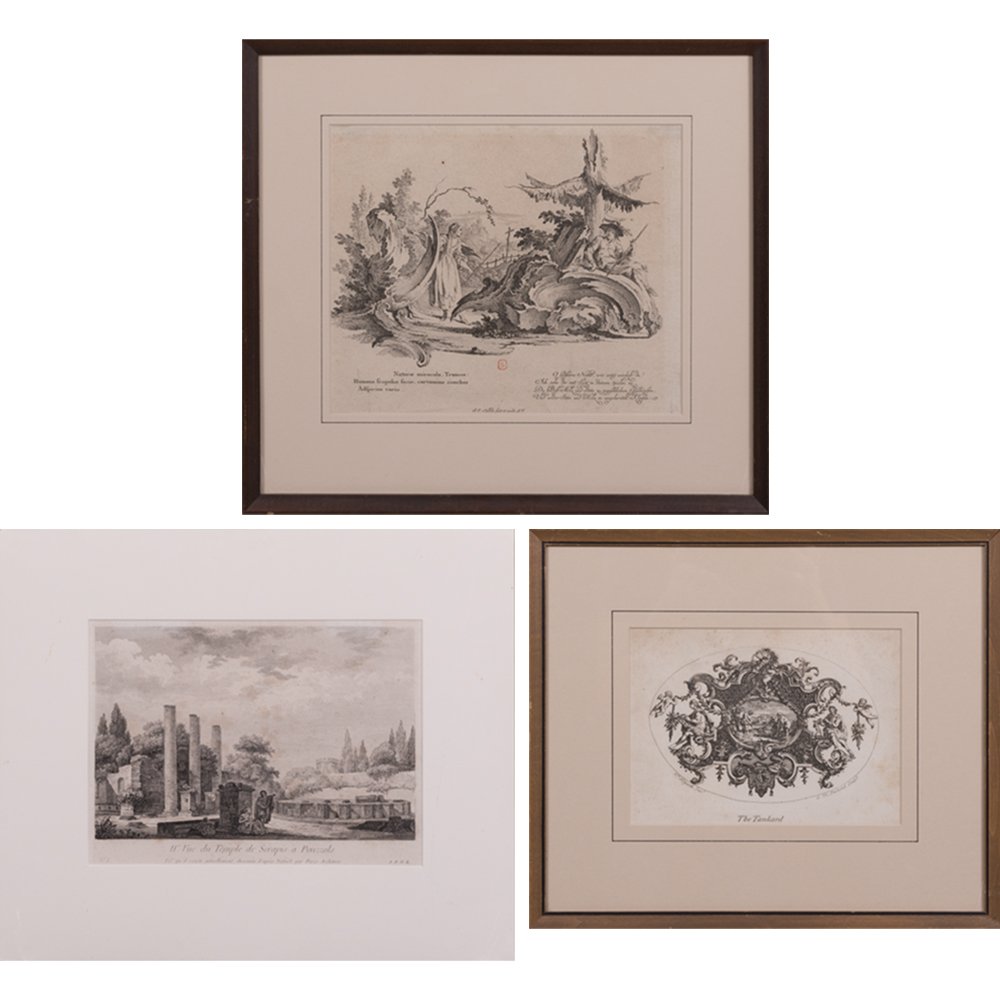 A Group of Three Engravings, 19th/20th Century,: A Group of Three Engravings, 19th/20th Century, Including 'The Tankard' by William Hogarth (1697-1764), Johann Esaias Nilson (1721-1788), and an engraving of the 'Ruines du Temple de Serapis a Pouzzol