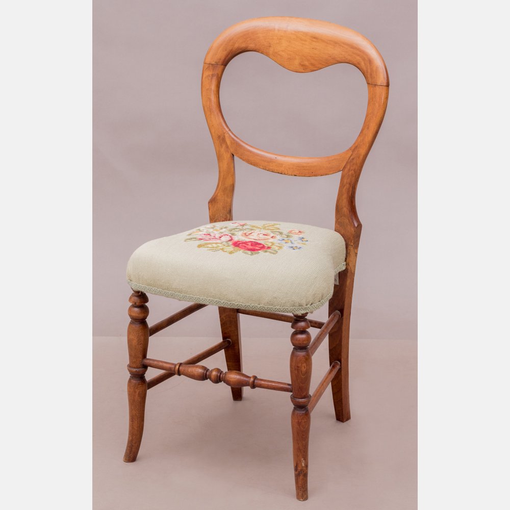 A Victorian Walnut Side Chair with Needlework Seat, (1 of 3)