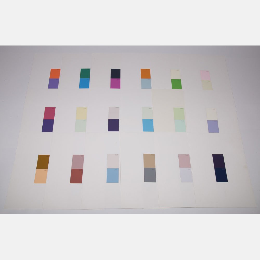 William Radawec (1952-2011) Twenty-Eight Studies for: William Radawec (1952-2011) Twenty-Eight Studies for the 'Color Chip' Series, Paint chips mounted on paper. Including: 'Tempting Fidelity,' initialed and dated '98; 'Zero Judgment,' initialed and date