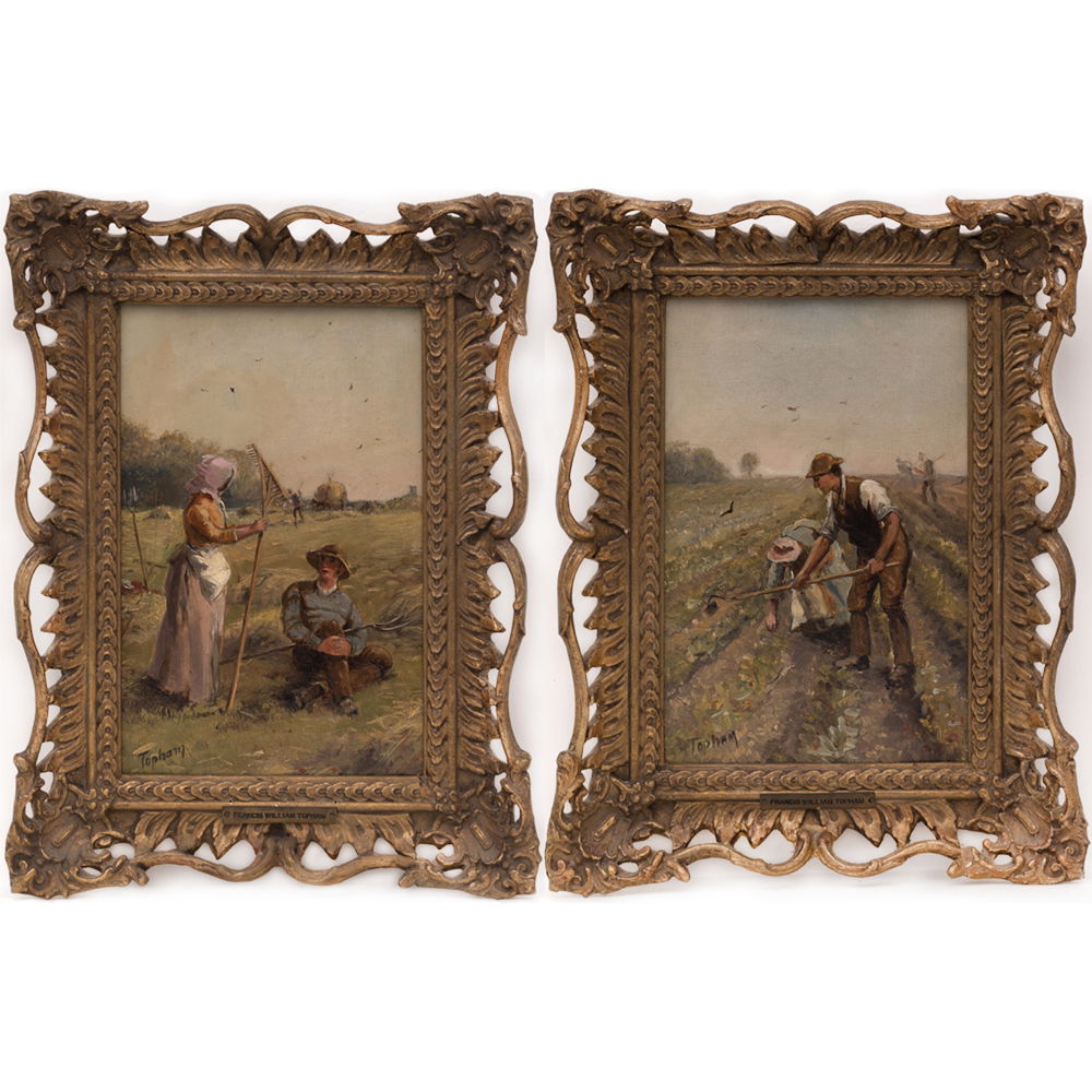 Francis William Topham (1808-1877) Two Farm Scenes with: Francis William Topham (1808-1877) Two Farm Scenes with Figures, Oil on canvas, Both signed lower left. Framed dimensions: h: 12 3/8 x w: 9 1/4 in. H: 9 W: 6 in.
