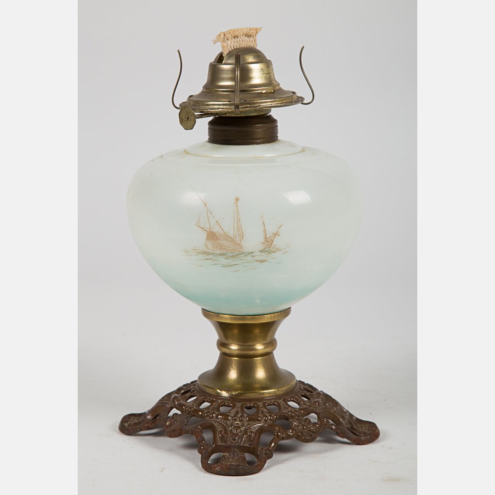 An Opaque Glass and Iron Oil Lamp from the World's Fair (1 of 5)