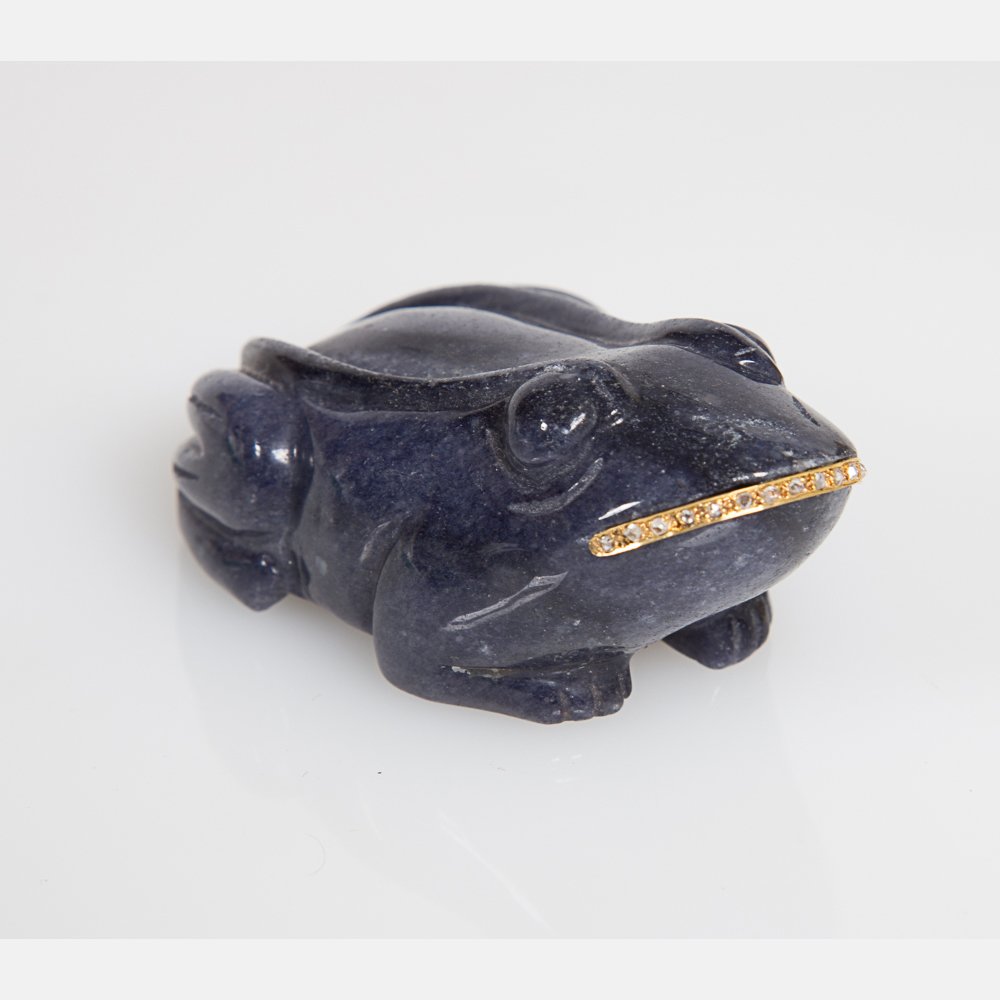 A Russian Style Carved Blue Hardstone, Gold and Diamond (1 of 5)