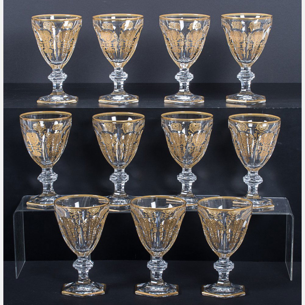 A Set of Eleven Baccarat Crystal Goblets with Gilt (1 of 3)