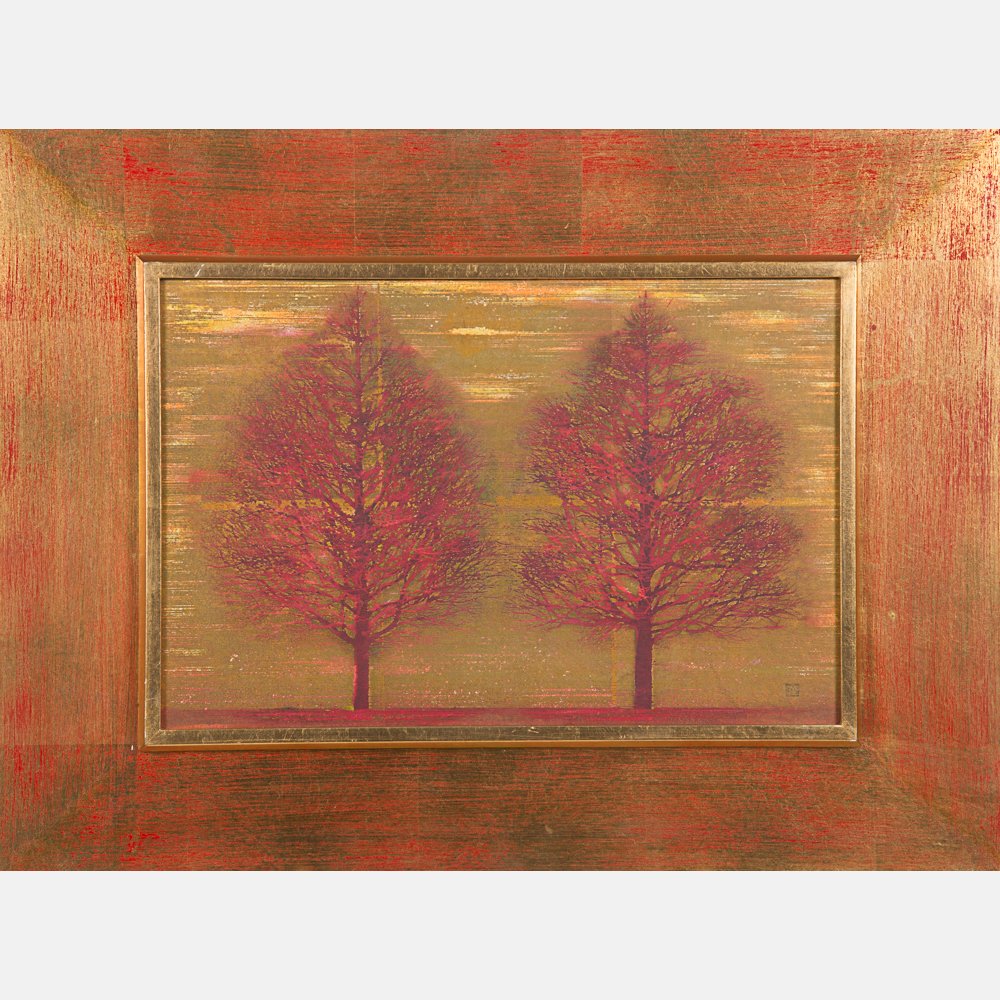 Joichi Hoshi (1913-1979) Two Red Trees, 1972, Woodcut (1 of 3)