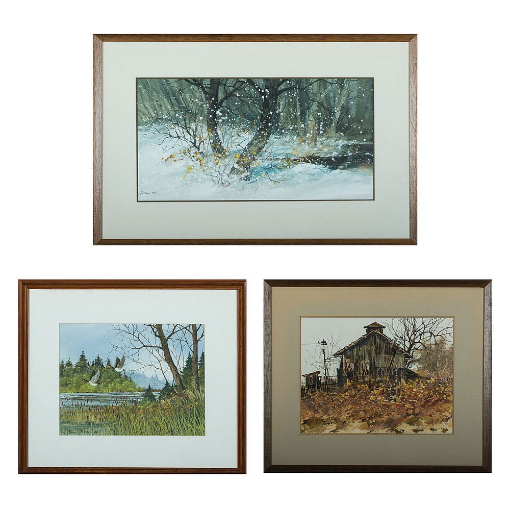Barys Buzki (20th Century) Three Works, Watercolors, (1 of 8)