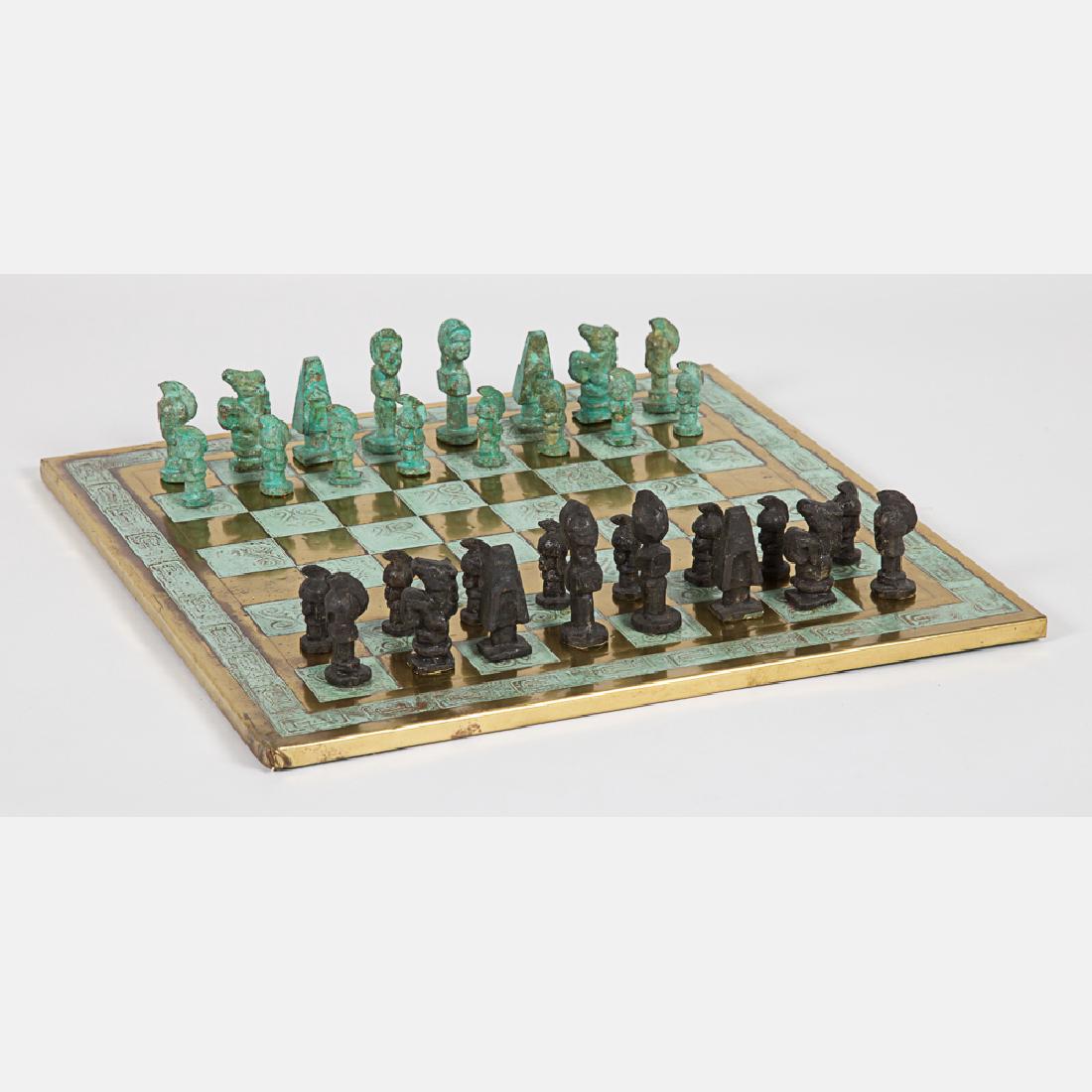 An Oxidized Bronze and Brass Chess Set by George (1 of 4)
