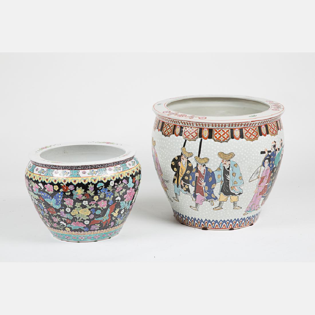 Two Chinese Porcelain Fish Bowls, 20th Century. (1 of 4)