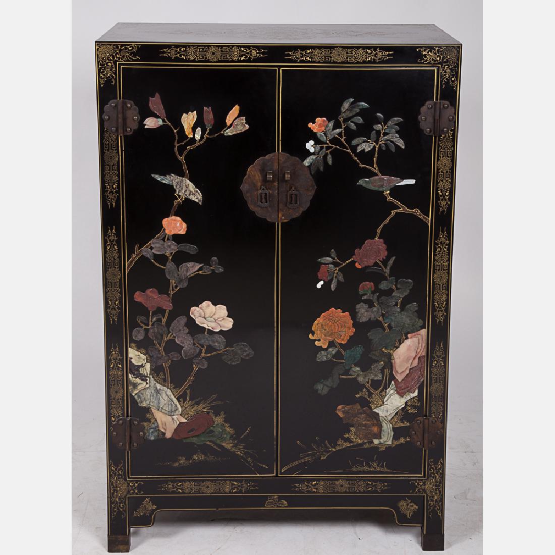 A Chinese Lacquered and Carved Colored Stone Two Door (1 of 7)