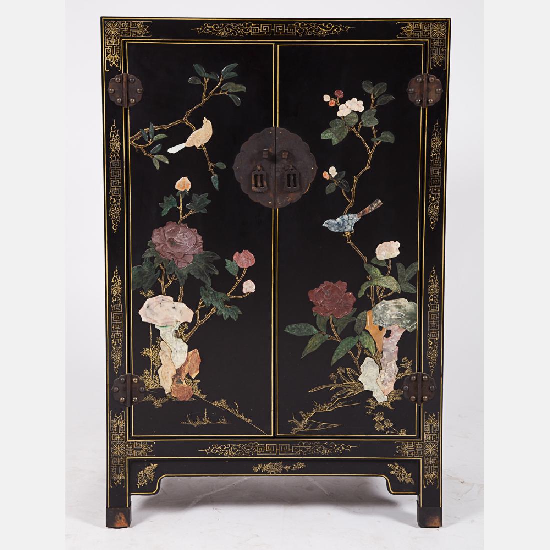 A Chinese Lacquered and Carved Colored Stone Decorated (1 of 4)