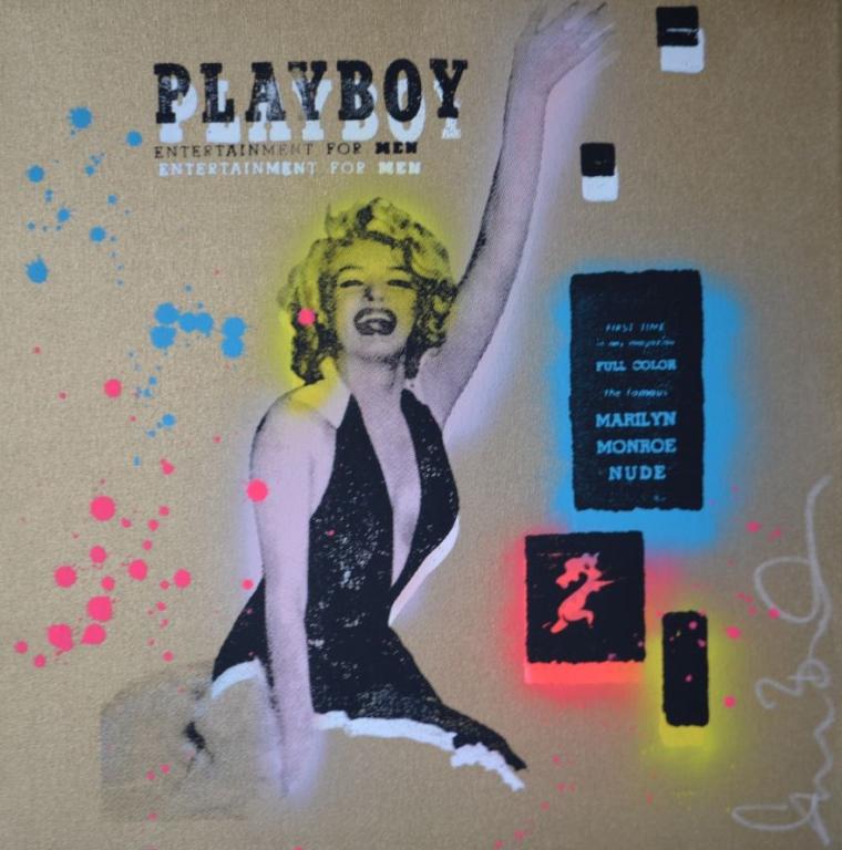 Shane Bowden Original Marilyn Playboy: Hot selling artist Shane Bowden, original acrylic on canvas. Edition: Unique, original work of art. Image: 20 x 20 inches. Ready to hang. Shane Bowden is a Neo Expressionist painter, artist and printm