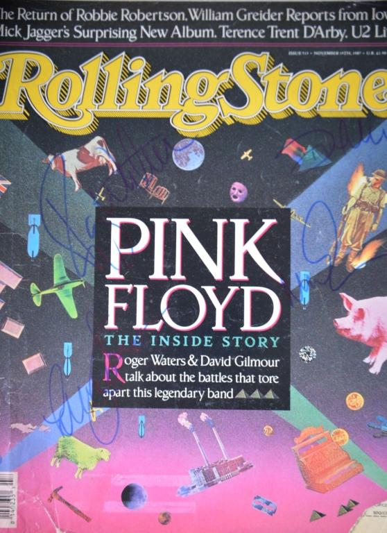 Signed Gilmour, Mason, Waters Pink Floyd: Signed David Gilmour, Roger Waters, and Nick Mason Rolling Stone magazine! All are members of the mega band Pink Floyd. Magazine has some wear. This is from and credible consignor and we believe it to