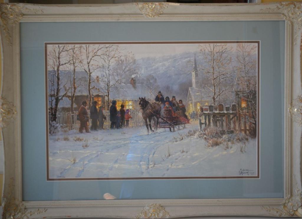 G. Harvey "Memories of Home" COA: With COA. Title: Memories of Home. Edition: Limited edition. Medium: Lithograph on paper. Condition: Excellent. Size: 19 x 30 in. Frame 30 x 42. Frame has a chip in the bottom right corner. Still look