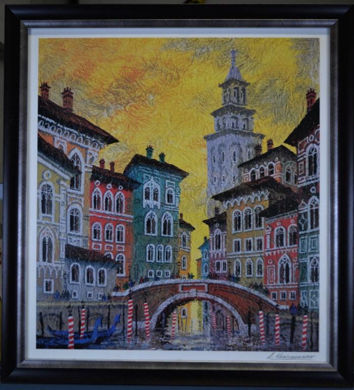 Anatole Krasnyansky "Venice Yellow Sunset": Anatole Krasnyansky. Expect to pay $1500 and up in a gallery! Ukrainian/American (1930). Date: 2003. Seriolithograph, signed in plate. Image Size: 27.5 x 25 inches. Frame: 34 x 31 inches. Ukrainian ar