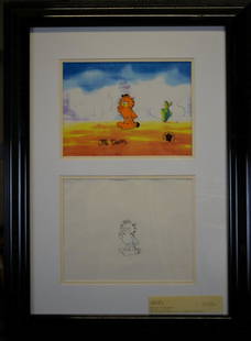 Garfield Hand Painted Cel signed by Jim Davis COA: America's favorite Cat! Hand painted production Cel signed by Jim Davis and sketch. Fantastic and rare collectible. The frame measures 22 x 30 inches. COA from Park West Gallery! Excellent condition!