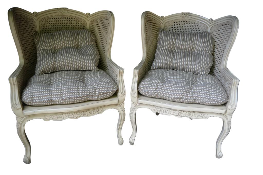 Pair Super Nice French Cane Wingback Armchairs (1 of 5)