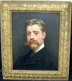 EDWARD HARRISON MAY OIL PAINTING OF GENTLEMAN: LISTED AMERICAN ARTIST, 19TH CENTURY OIL OF GENTLEMAN PAINTED IN PARIS THE YEAR BEFORE HE DIED, EDWARD HARRISON MAY 1824-1887, FROM DR STONES PRIVATE COLLECTION, SIGNED AND DATED UPPER RIGHT 1886, 17"