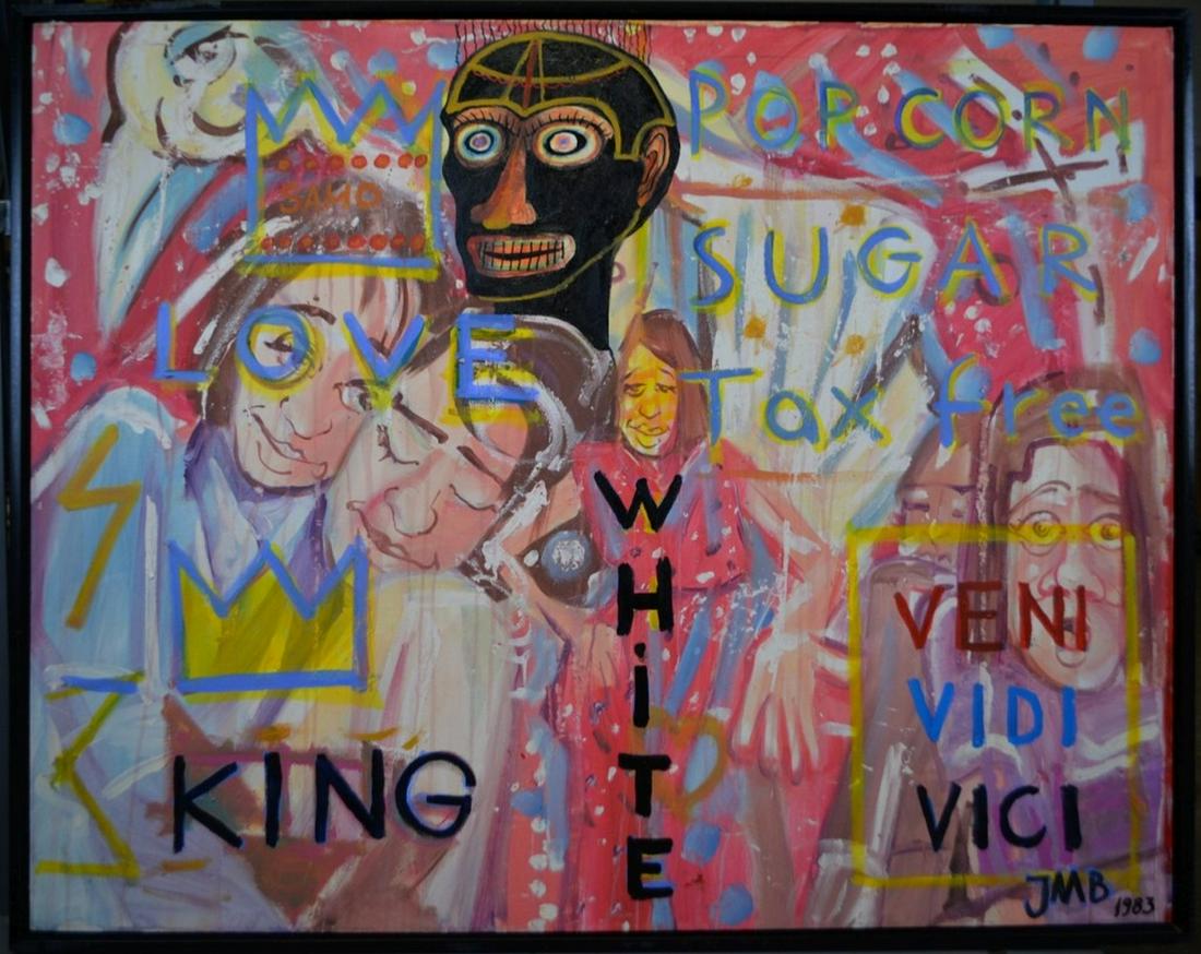 Original in the Manner of Jean-Michel Basquiat: Original Fabulous original in the CoBra Style in the manner of Jean-Michel Basquiat! We base this attribution on the same style, subject, complexity, medium, and signature used by Basquiat. Medium: Ac