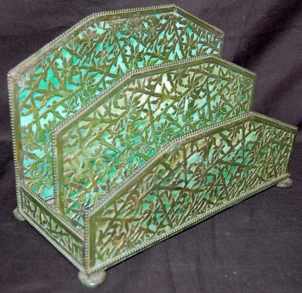 APOLLO STUDIOS NEW YORK SLAG GLASS LETTER HOLDER: SIGNED ON BASE, 10.5"W, 5'D, 7"TALL FROM THE GANDY ESTATE