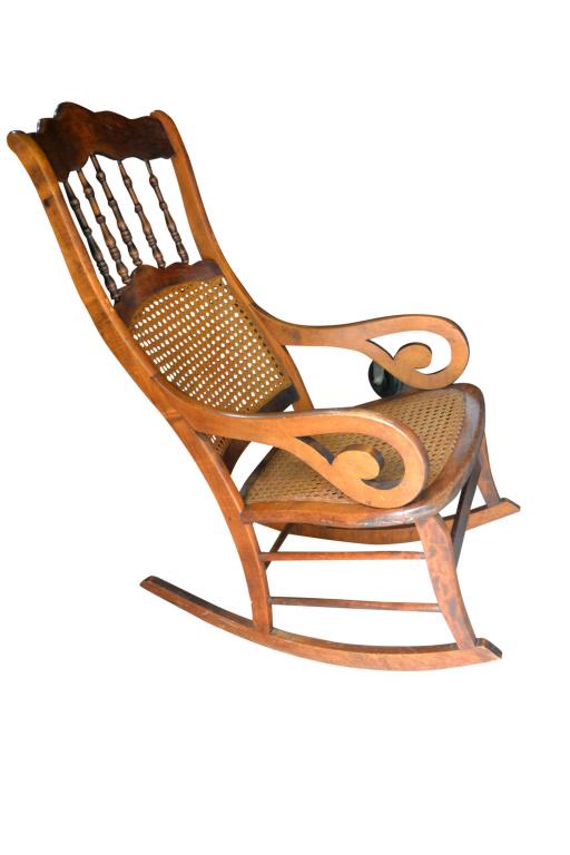Antique Victorian Walnut Cane Back Rocker: Super nice cane back/seat, solid walnut, rocker from the Victorian era. Very good, clean, solid condition, with minor wear. 41H x 21W x 31D.