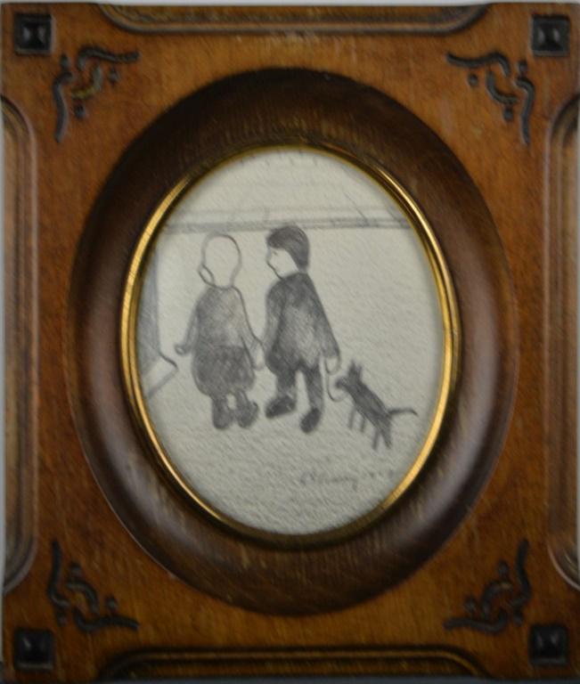 Attributed to Laurence Stephen Lowry Original: We are delighted to offer you this fantastic miniature original attributed to Laurence Stephen Lowry. Lowry is known for Naive genre, figure, street and industrial scene painting. Too cute drawing on