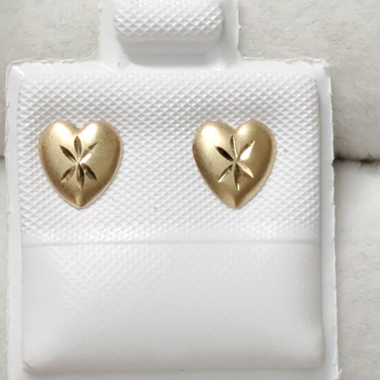 $300 14K Earrings EC57-91: 14K Yellow Gold Heart Shaped With Diamond Cut Earrings, Made in Canada, Suggested Retail Value $300. Brand new in the box!
