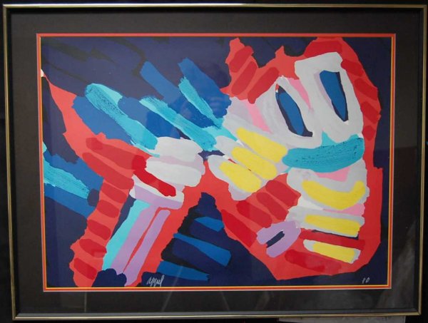 Karel Appel Signed Lithograph: Listed artist (1921-2006), with documented sales up to $15,000usd. Measurements are: 29 inches wide and 21 inches tall, please add 3 inches for frame.