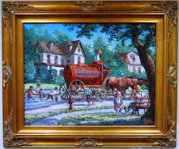 Oil on Canvas Painting by Robert Lebron: American artist born in 1928 with documented sales up to $2800.Measurements are: 28 inches wide and 22 inches tall, add 5 inches to include the frame.