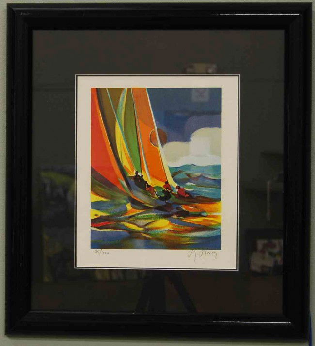 Marcel Mouly Signed Lithograph: Listed artist (1918-2008) with print sales up to 2100usdCoA from Park West Gallery.Entitled 'Petis Pecheurs' and measures 10 inches wide and 12 inches tall, add 4 inches for frame.
