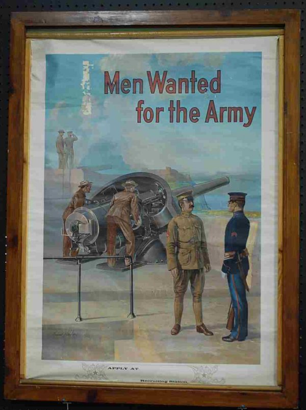 Men Wanted for the Army Poster: 28"w, 39"tall, plus 2.5"frame
