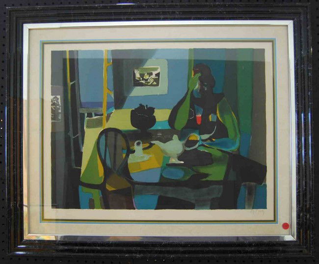 Marcel Mouly Lithograph in Color w/CoA: This work is entitled 'Study in Blue' and includes a CoA from Renaissance Fine Arts. This is #XLV/C (45/100) lower left, signed in pencil lower right, 26"w, 20"tall, plus 4'frame and mat . Listed Fren