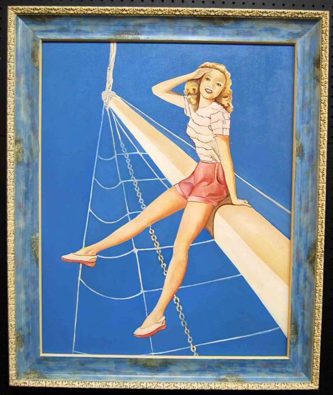 Original O/C PinUp Sailor Girl attrib. Gil Elvgren: Original oil painting comes from a series of pinups we received where only two paintings had his signature.Gil Elvgren (1914-1980);Listed American Artist with original artwork sales up to $110,000usd.