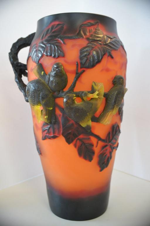 Signed Galle' Cameo Art Glass Vase 12 1/2" High (1 of 8)