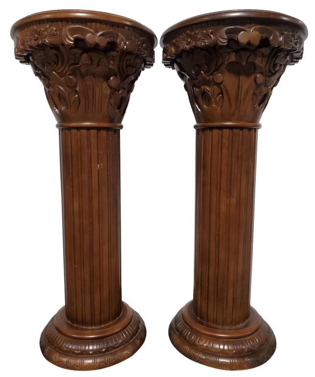 Roman Style Column Pedestals w Marble Inset 36"H (1 of 7)