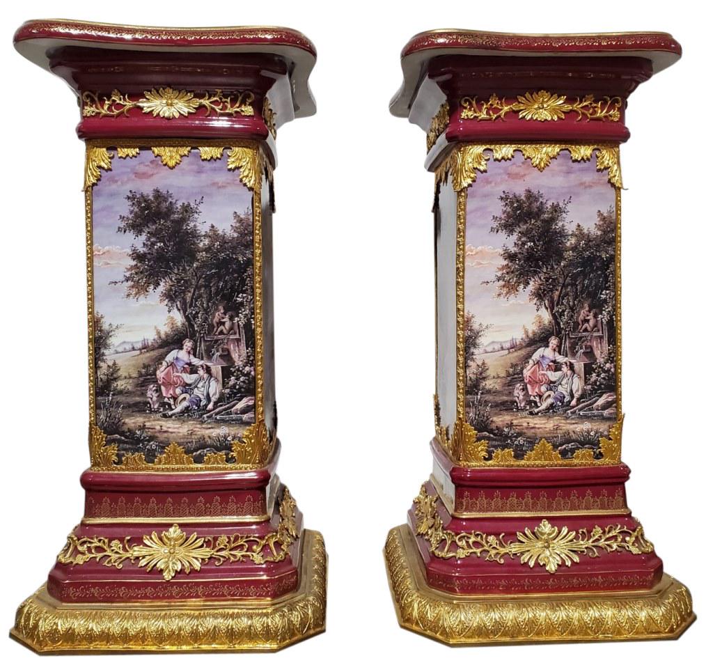 Pair of French Style Sevres Pedestals Meissen Marks (1 of 9)