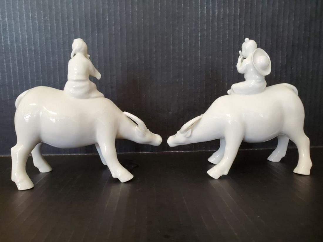 Pair Antique Chinese Blanc de Chine Water Buffalo (1 of 9)