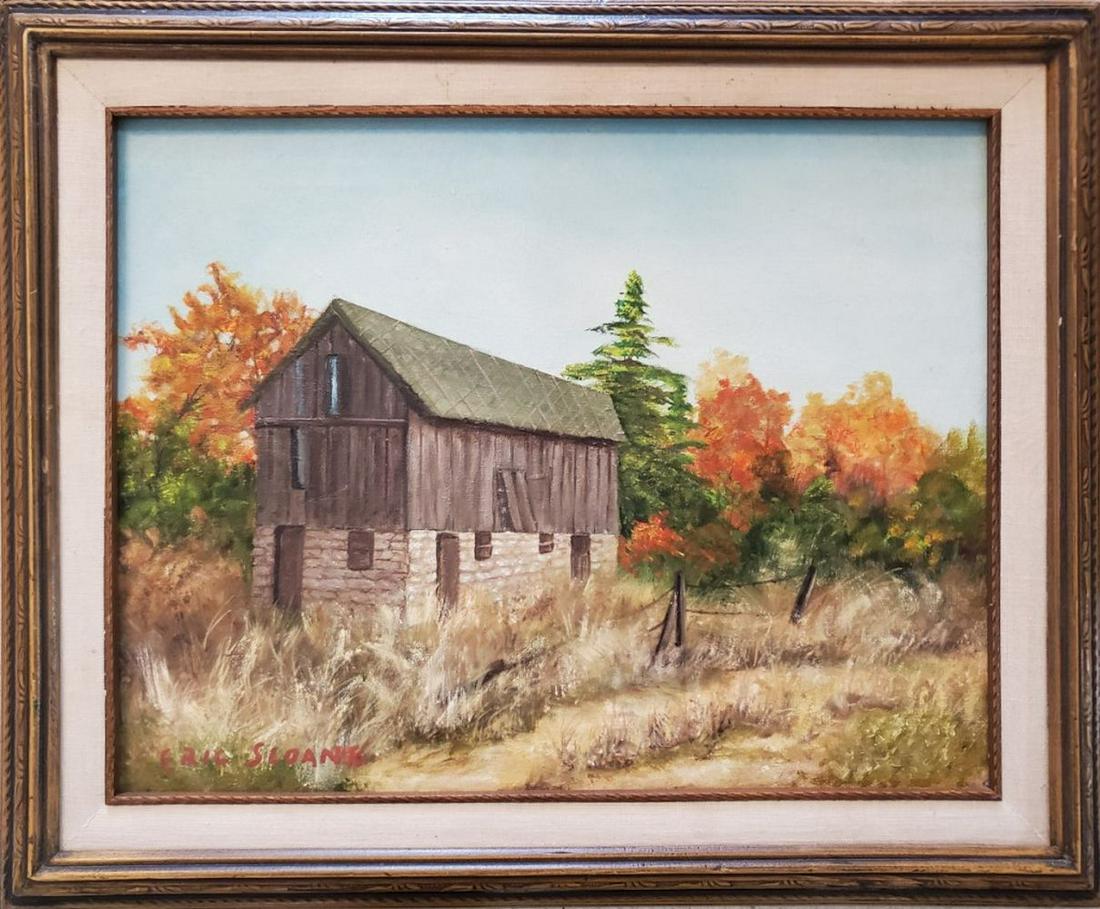 Original in the Manner of Eric Sloane: Beautiful and welcoming original landscape in the manner of Eric Sloane! This is a hand-signed original oil on canvas. It is not a giclee or any other reproduction. We base this attribution on the sam