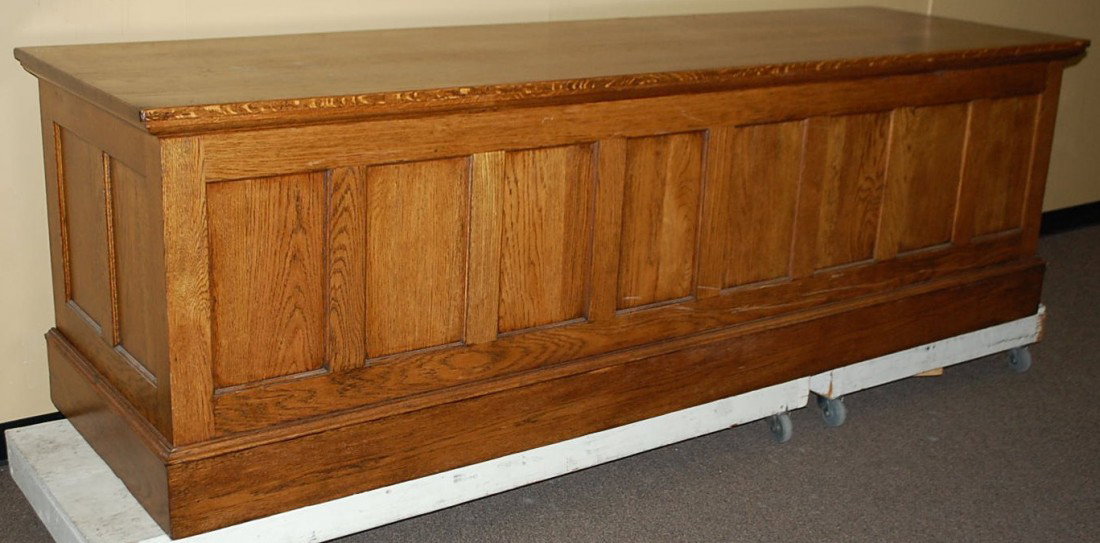 J. D. WARREN COUNTRY STORE COUNTER: QUARTER SAWN OAK, OPEN BACK, 104"LONG, 32"D, 32"TALL