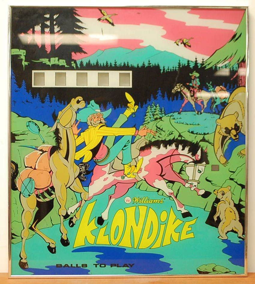 WILLIAMS KLONDIKE PINBALL BACKPLATE GLASS: 23"W, 26"TALL