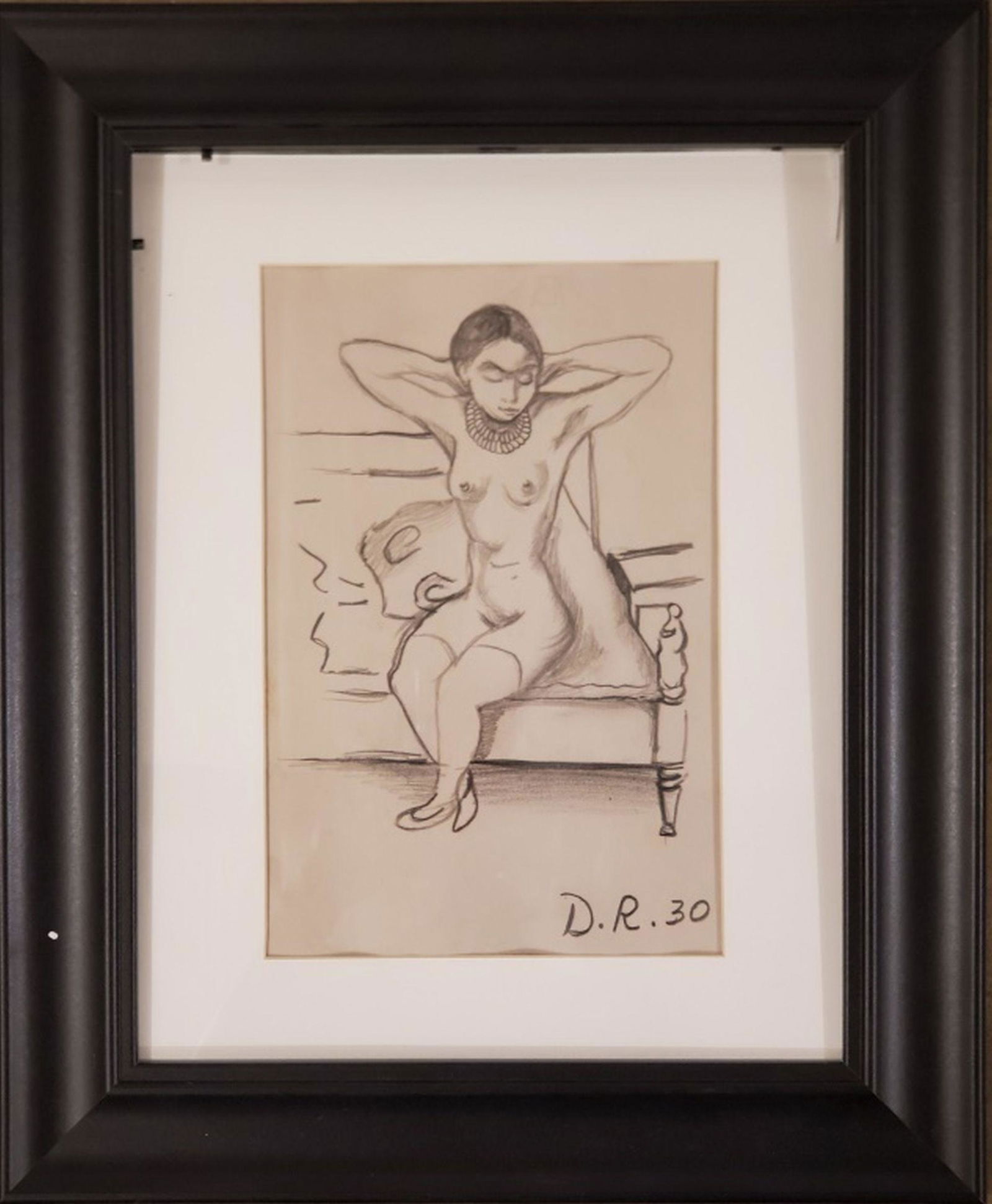 Original in the Manner of Diego Rivera Nude: This lovely young lady is an original nude, hand signed, and in the manner of the famous Mexican artist Diego Rivera. It is not a giclee or any other reproduction. It is beautifully matted and framed
