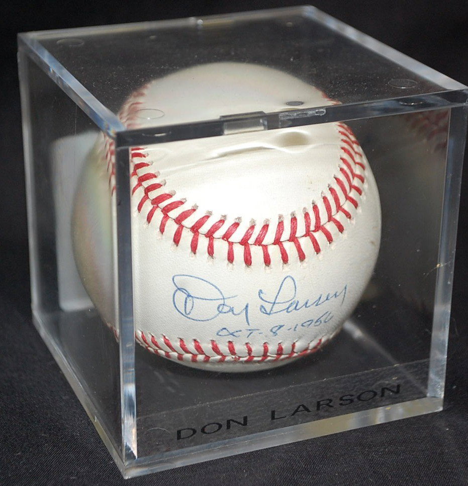 DON LARSON AUTOGRAPHED BASEBALL: WITH DATE OCT 8 1956