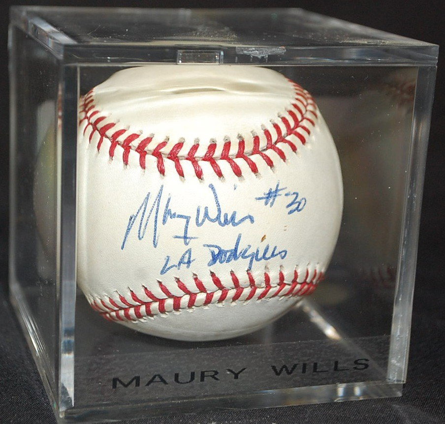 MAURY WILLS AUTOGRAPHED BASEBALL: #30 LA DODGERS
