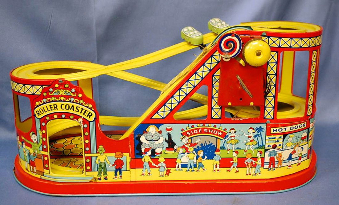 J CHEIN ROLLER COASTER IN ORIGINAL BOX: WINDUP WITH TWO CARS