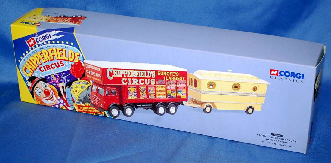 071: CORGI NEW IN BOX CHIPPERFIELDS CIRCUS TRUCK: NEVER BEEN OUT OF BOX OR PAPER, #97888 FODEN CLOSED POLE TRUCK WITH CARAVAN