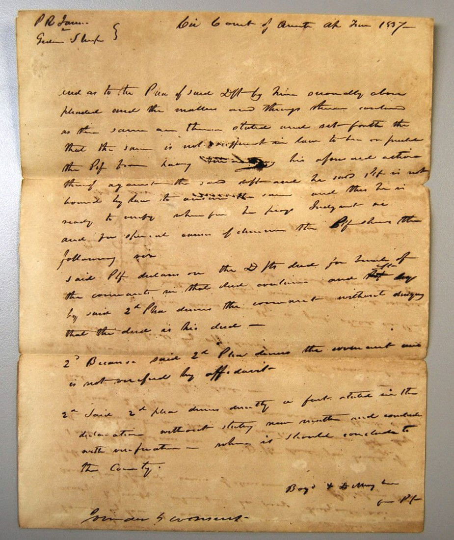 009: LOT OF 10 ANTEBELLUM MISSISSIPPI COURT DOCUMENTS: TRUE LIFE DRAMA IN EARLY AMERICA. 1820'S-1840'S DOCUMENTS INCLUDING SUMMONS AND JUDGEMENTS. FROM FAMILY ATTIC CACHE OF DOCUMENTS FROM ANTEBELLUM MISSISSIPPI COURTHOUSE.