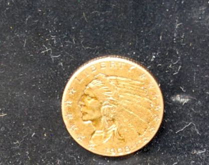 1908 TWO & HALF DOLLAR US GOLD COIN: US GOLD