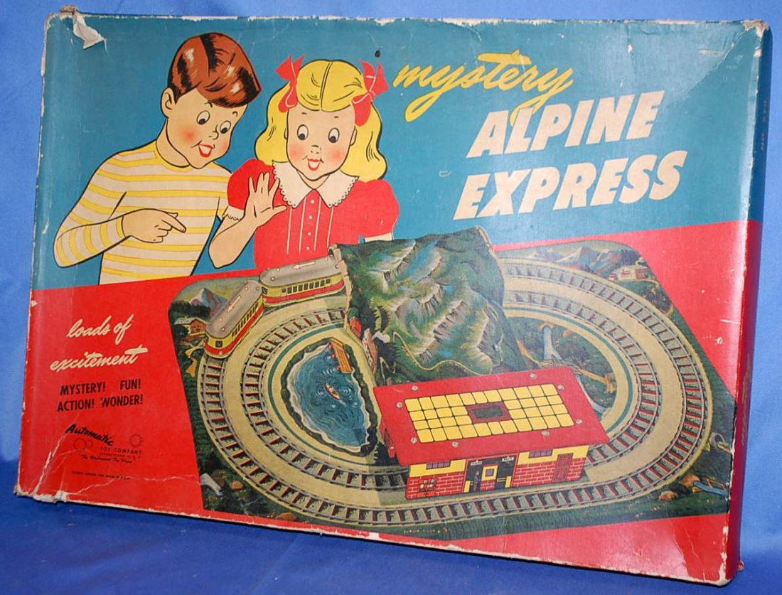 AUTOMATIC TOY CO MYSTERY ALPINE EXPRESS TRAIN: WITH ORIGINAL BOX AND TWO CARS