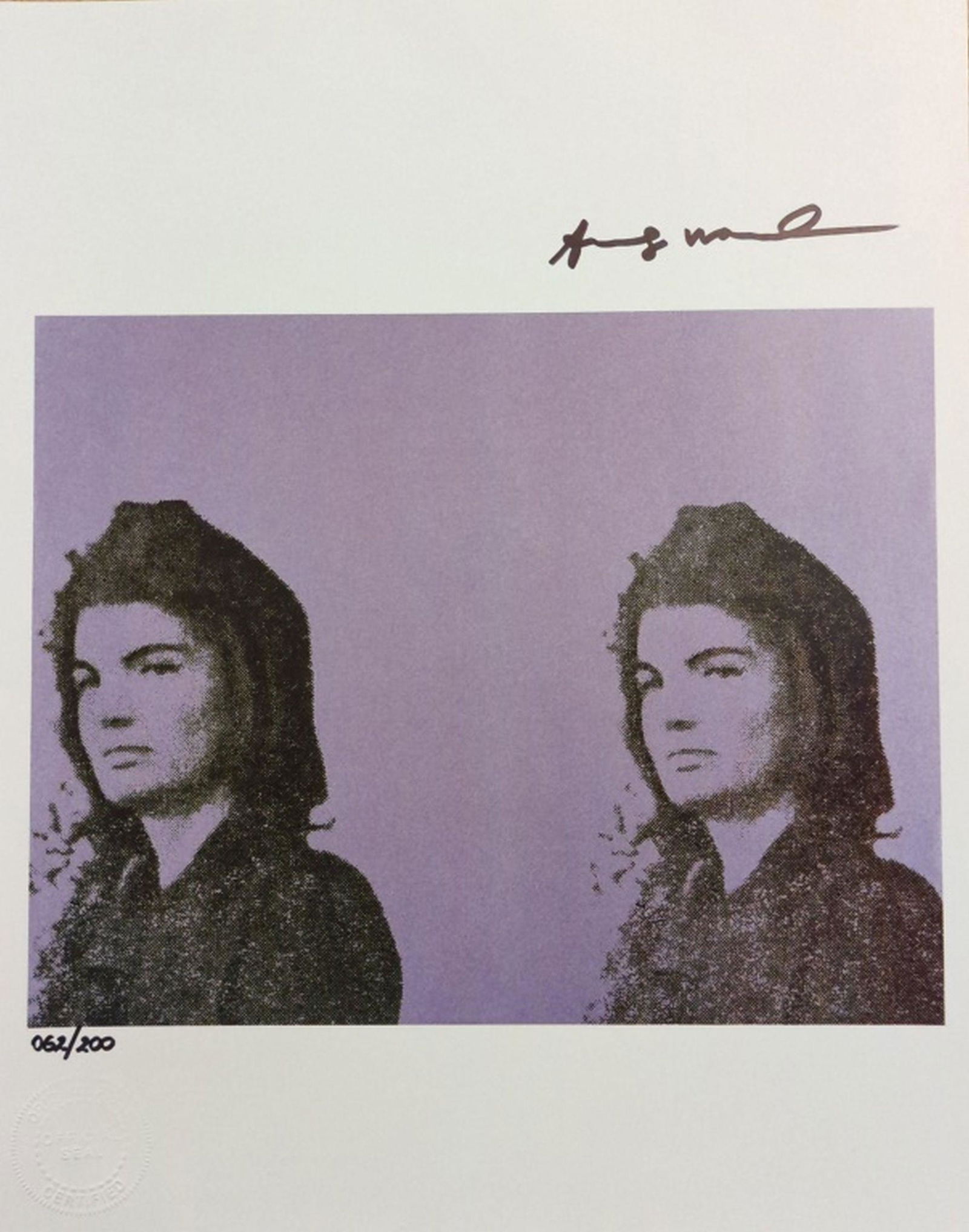 Andy Warhol Ltd Edition Print "Jaqueline K" COA (1 of 7)