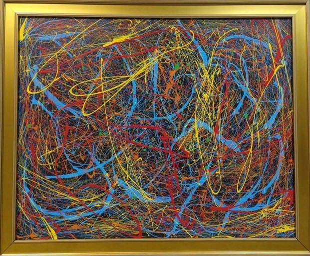 Huge Original In Manner Of Jackson Pollock Canvas