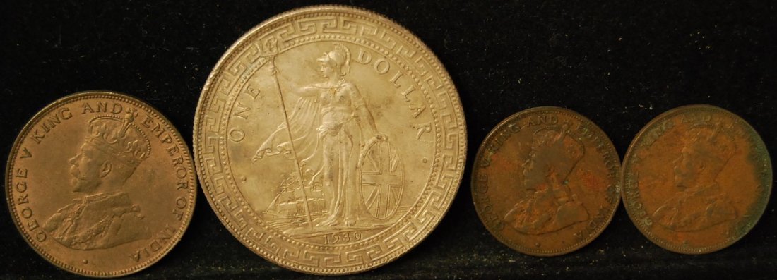TWELVE HONG KONG COINS FROM 1926-1949: 1926, 1930 BRITISH DOLLAR, 1933, 1934, 1937, 1939, 1948 TELEPHONE TOKEN SLUG, 1949 5 CENT NICKEL BRASS
