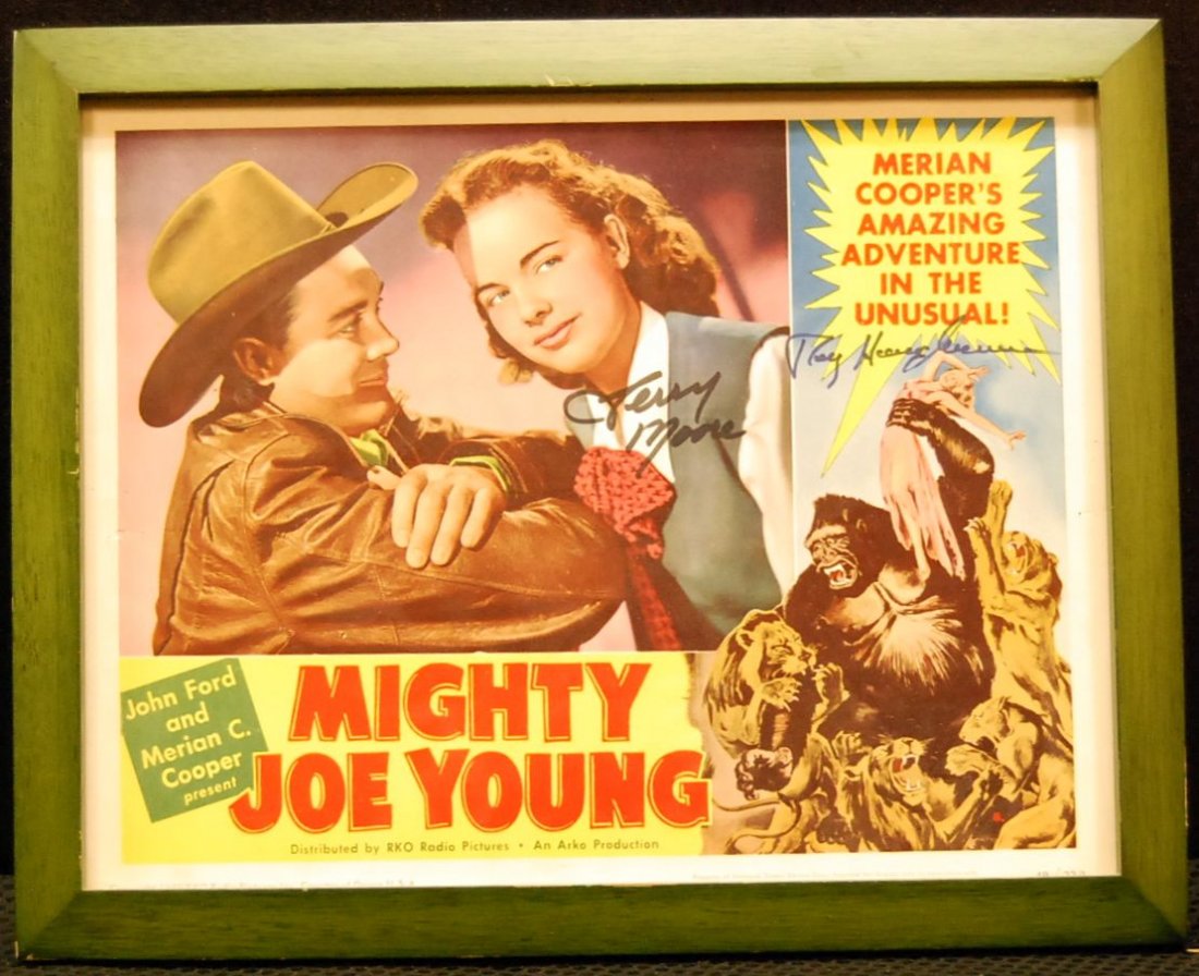 049: Autographed Movie Card for Mighty Joe Young: Framed movie card for Mighty Joe Young autographed by Terry Moore and Roy Harryhansen
